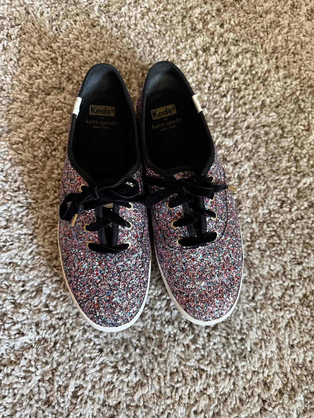 Keds x Kate Spade Glitter Lace-Up Sneakers - Black Trim, Multicolor Glitter